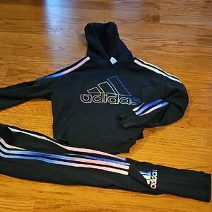 adidas Black Hoodie and Jogger Set with Pastel Stripe Accents